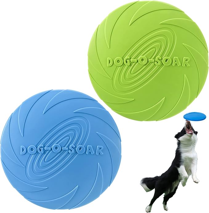 Dog Flying Disc, 2 Pack Dog Flyer Toys, Soft Rubber Interactive Lightweight Flying Disc Dog Toy for Small Large Dogs - Floats in Water & Safe on Teeth, 7.2 inch.-PurrikoPets