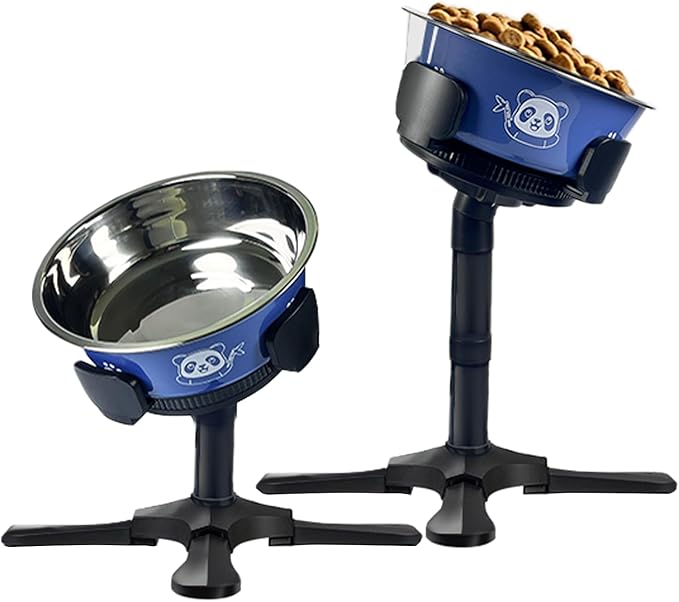 Adjustable Elevated Dog Bowl Stand with Non-Slip Base - 3 Height & Tilt Settings, Fits 14-24.5cm Bowls, Raised Stainless Steel Dish for Large Breed, Medium & Small Dogs, Cats-PurrikoPets