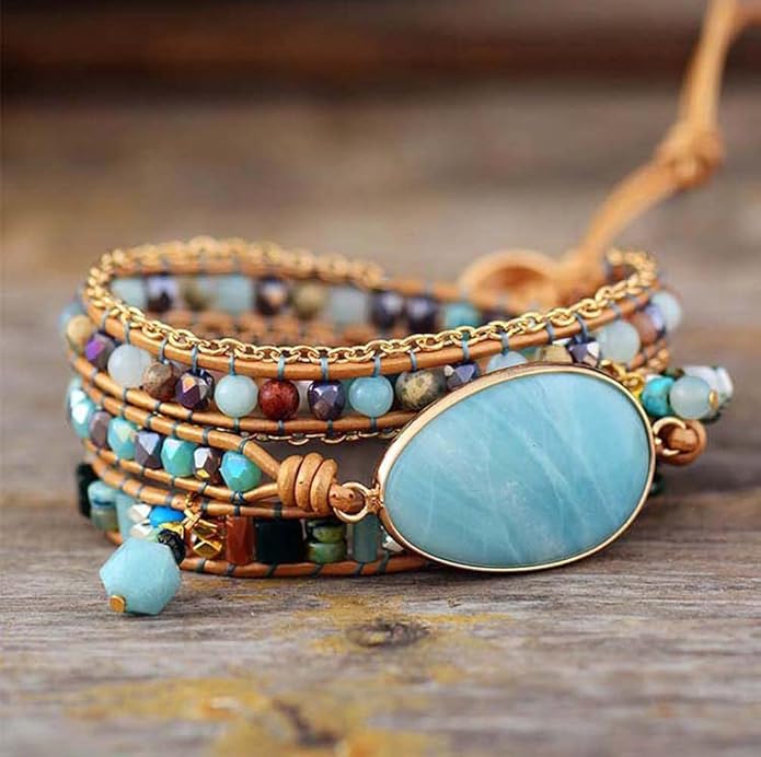 ZOSOJONA Women Wrap Bracelet Boho Natural Jasper Crystal Stone Beads Strand Bracelets