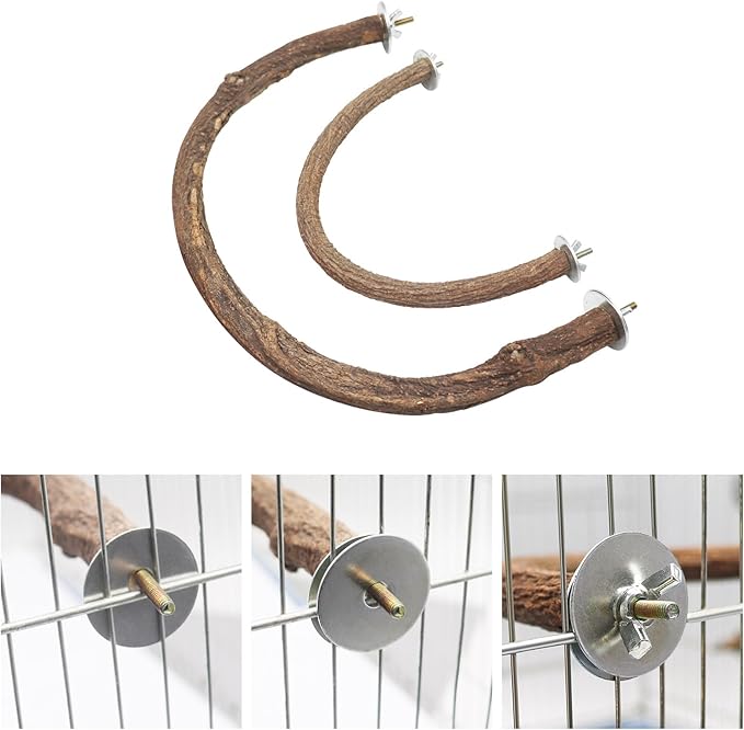 2 Pack Bird Perch Stand, Natural Wood U Shape Parrot Stand Pole, Bird Cage Accessories, Suitable for Small to Medium Birds Parakeets Cockatiels Budgie Lovebirds-PurrikoPets