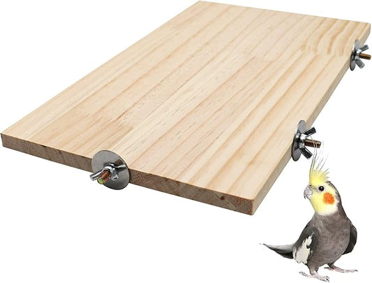 15.7×10.4 Inches Large Bird Perch Stand Platform, Natural Wooden Small Animals Cage Accessories, Rectangle Stand Perch Shelf for Parrot Parakeet Cockatiel Rat Hamster Guinea Pig Conure Chinchillas-PurrikoPets