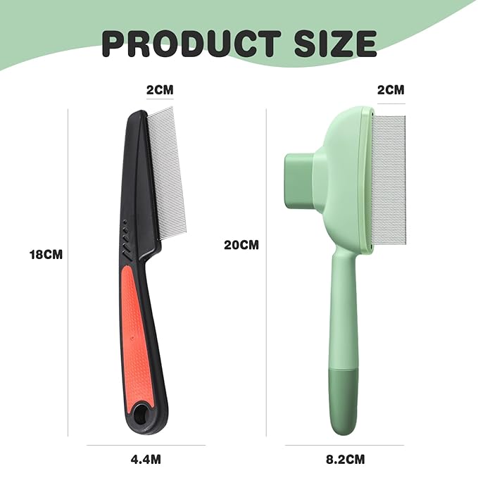 2PCS Flea Comb for Dogs & Cats，flea Comb for Cats with Release Button Self-Cleaning，lice comb for Shedding Pet Hair-PurrikoPets