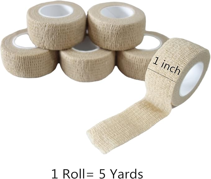 6 Pack 1" x 5 Yards Self Adhesive Bandage Wrap Breathable Cohesive Vet Wrap for Pets, Elastic Self-Adherent Tape for Sports, Wrist, Ankle (Skin Color)-PurrikoPets