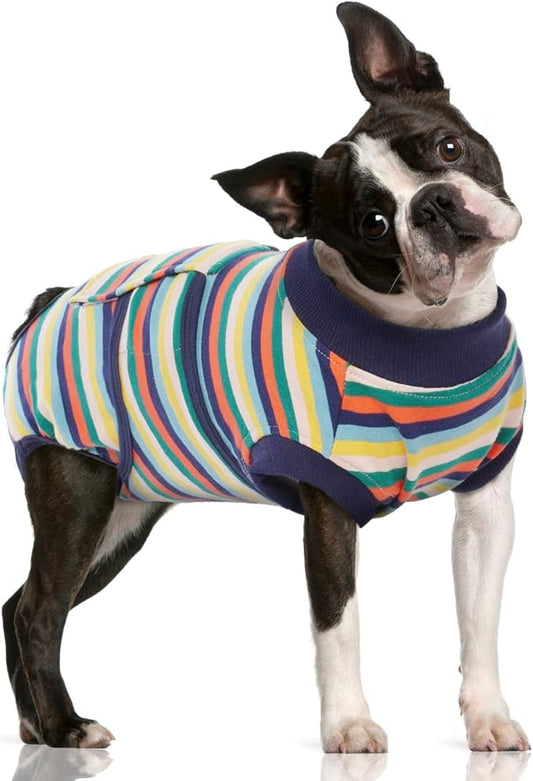 FUAMEY Recovery Suit for Dogs After Surgery,Soft Breathable Dog Bodysuit E-Collar & Cone Alternative Surgical Suit,Male Female Dog Neuter Spay Suits Anti Licking Wounds Onesie Dark Blue Stripes M-PurrikoPets