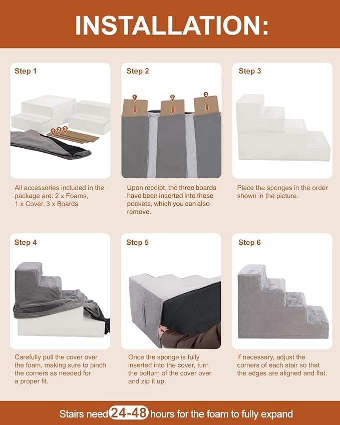 Dog Stairs for Small Dogs,13" 3-Step Pet Stairs for Couches，Dog Steps with Non-Slip Bottom and Removable Cover Indoor Outdoor,Grey-PurrikoPets