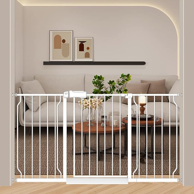 57.5-62 Inch Extra Wide Baby Gates for Stairs Doorways Pressure Mount No Drill Dog Pet Gate Automatic Close Child Safety Gate for Toddler Kids Pets-PurrikoPets