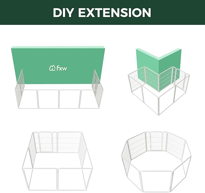 FXW Homeplus Unleashed Indoor Dog Playpen - Stress-Free and Safe Play, Heavy Duty 32 Inch 4 Acrylic Panels + 4 Wire Panels Dog Pen for Small and Medium Dogs, White│Patented-PurrikoPets