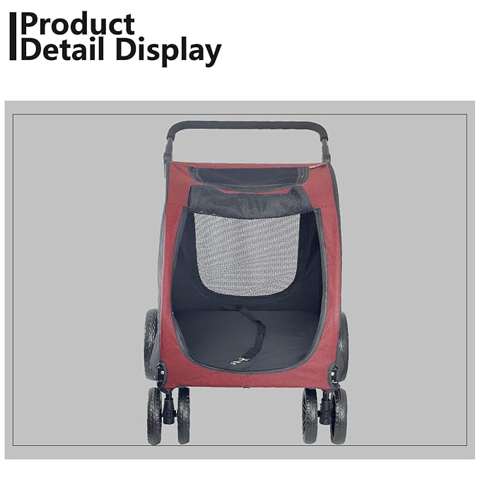 Extra Large Dog Stroller for Medium & Large Pets - Foldable Design, Adjustable Handle, Up to 130 lbs(Red)-PurrikoPets