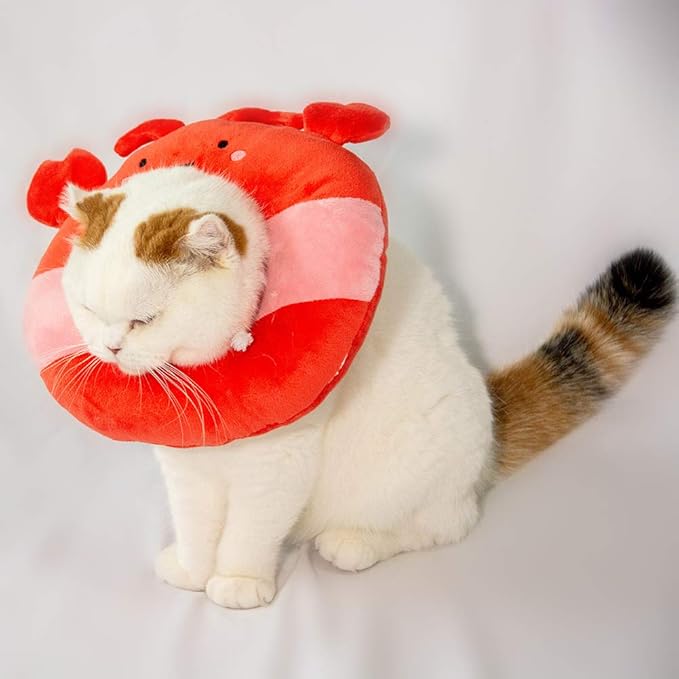 Adjustable Cat Recovery Collar Soft,Cute Pet E-Collar Neck Cone After Surgery Wound Healing Protective Cone Fit for Kitties, Small Dogs(ELC05-lobster-l)-PurrikoPets