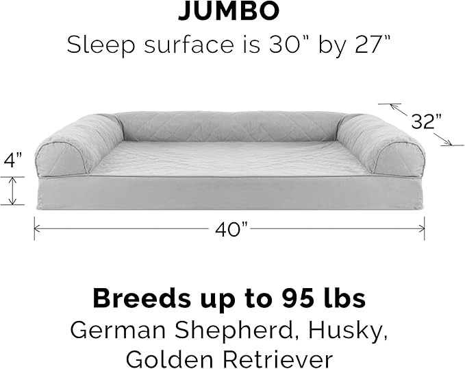 Furhaven Orthopedic Dog Bed for Large Dogs w/ Removable Bolsters & Washable Cover, For Dogs Up to 95 lbs - Quilted Sofa - Silver Gray, Jumbo/XL-PurrikoPets