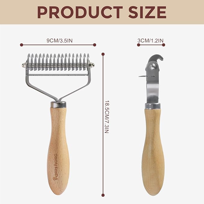 3-in-1 Professional Pet Shedding Dematting Comb - Deshedding Undercoat Rake for Dogs with Stainless Steel Blades Metal Pet Brush with Wood Handle Matted Hair Detangling Thinning and Shedding-PurrikoPets