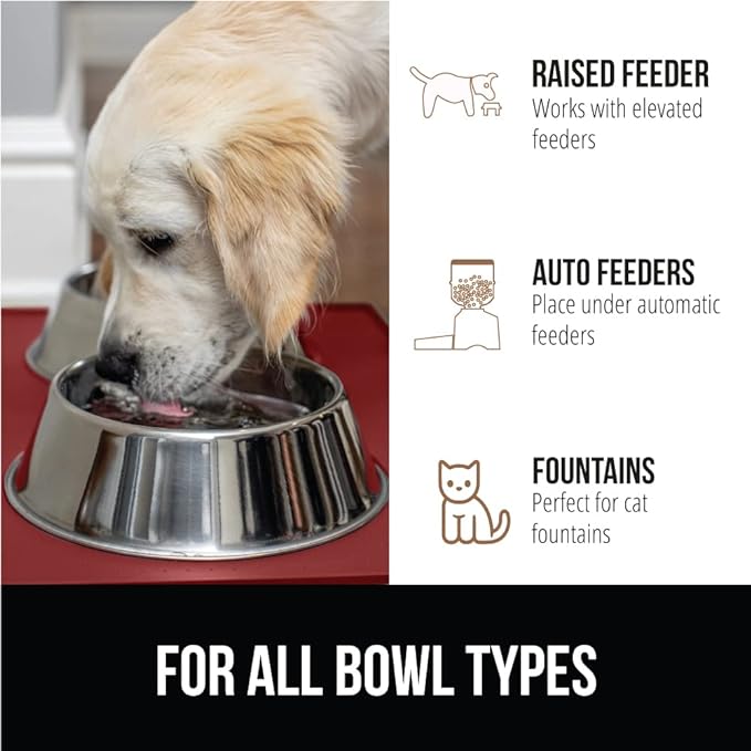 GORILLA GRIP 100% Waterproof Raised Edge BPA Free Silicone Pet Feeding Mat, Dog Cat Food Mats Contain Spills Protects Floors, Placemats for Cats and Dogs Water Bowl, Pets Accessories 23x15 Red-PurrikoPets