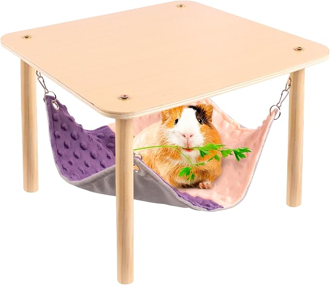 Enlarged Guinea Pig Hammock with Wooden Stand,Small Animal Hanging Bed Large Platform for Guinea Pigs Bunny Ferret Hamster Hiding Sleeping 13L x 13W x 11H in-PurrikoPets