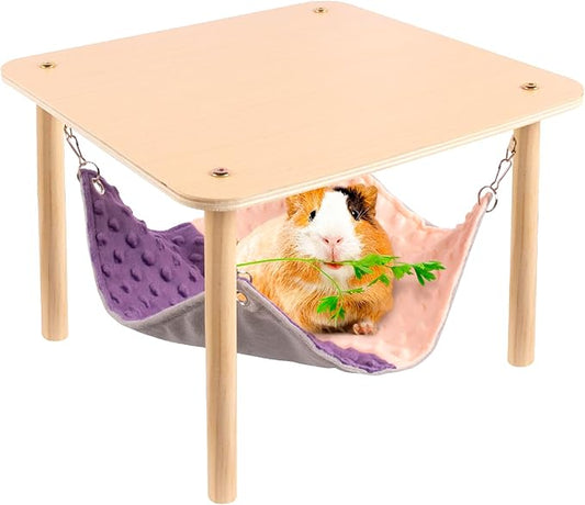 Enlarged Guinea Pig Hammock with Wooden Stand,Small Animal Hanging Bed Large Platform for Guinea Pigs Bunny Ferret Hamster Hiding Sleeping 13L x 13W x 11H in-PurrikoPets