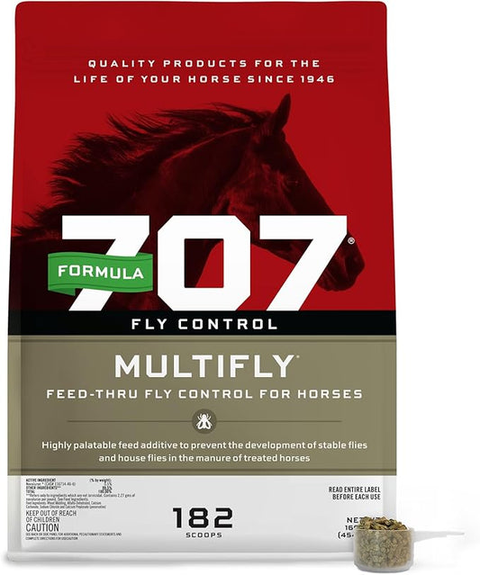Formula 707 MultiFly Feed-Thru Fly Control Pellets for Horses - Palatable & Safe Fly Population Reduction (10 lb Bag - 182 Servings)-PurrikoPets