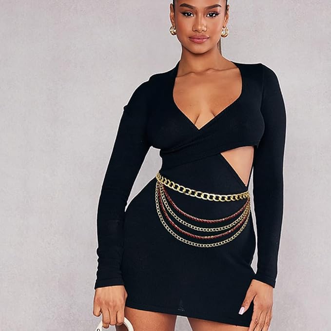 Suyi Multilayer Chain Belt Rhinestone Metal Chain Belts for Women Punk Gold Waist Chain