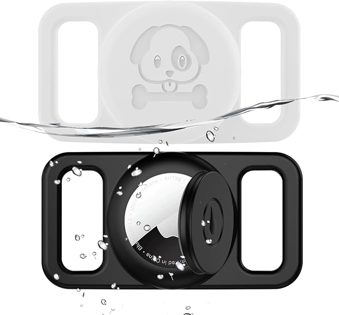2 Pack Waterproof AirTag Dog Collar Holder Compatible with Apple AirTag, Silicone Hidden Loop Holder for Airtag Tracker, Anti-Lost Dog Collar Air Tag Accessories(Black,White)-PurrikoPets
