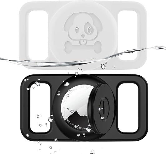 2 Pack Waterproof AirTag Dog Collar Holder Compatible with Apple AirTag, Silicone Hidden Loop Holder for Airtag Tracker, Anti-Lost Dog Collar Air Tag Accessories(Black,White)-PurrikoPets