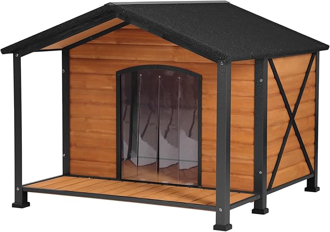 Dog House Outdoor & Indoor Unique All-Around Iron Frame Dog Kennel for Winter with Raised Feet for Small & Medium & Large Dogs,Weatherproof Roof (41.6 “L×41.4”W×34.1“H)-PurrikoPets