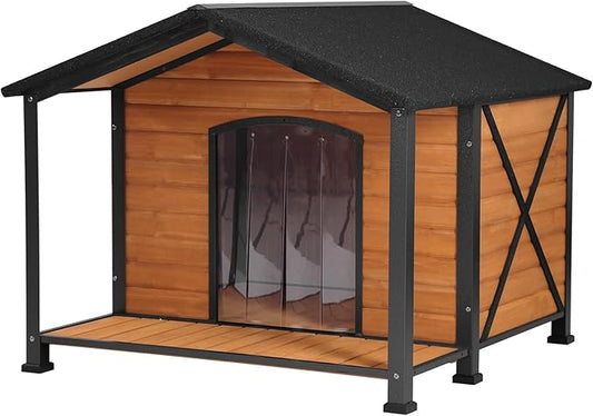 Dog House Outdoor & Indoor Unique All-Around Iron Frame Dog Kennel for Winter with Raised Feet for Small & Medium & Large Dogs,Weatherproof Roof (41.6 “L×41.4”W×34.1“H)-PurrikoPets