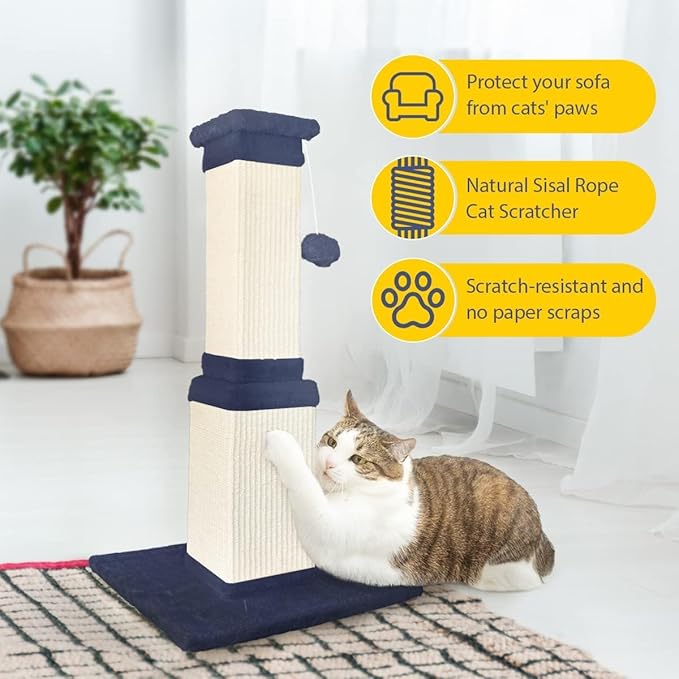 AGYM Cat Scratching Post, 32 Inch Cat Scratch Post for Cats and Kittens, Protect Your Furniture and Exercise Cats, Nature Sisal Modern Cat Scratcher for Indoor Cats, Blue-PurrikoPets
