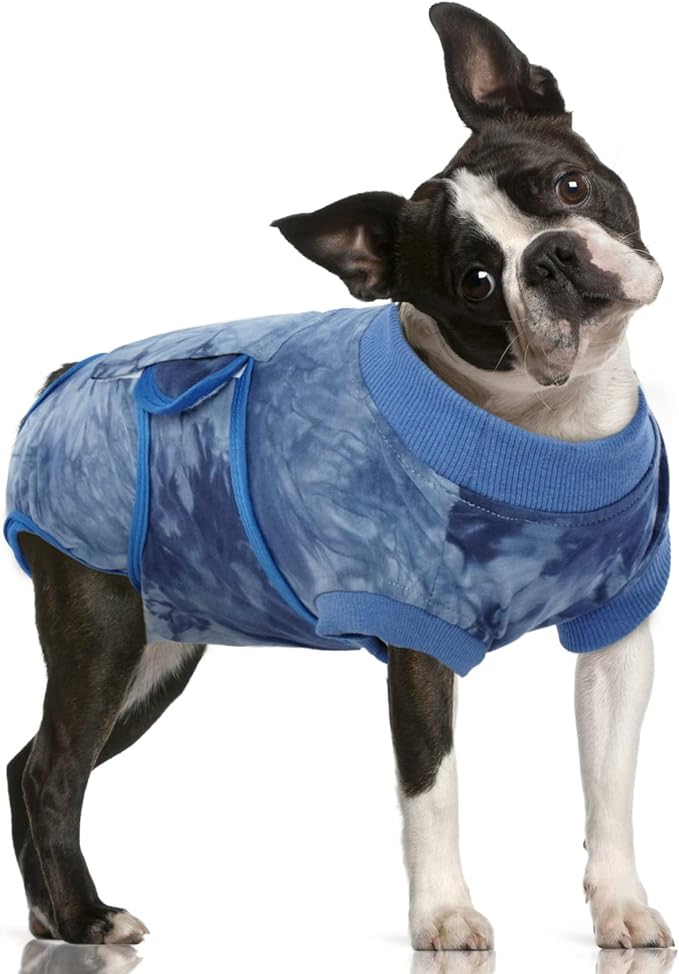 FUAMEY Recovery Suit for Dogs After Surgery,Soft Breathable Dog Bodysuit E-Collar & Cone Alternative Surgical Suit,Male Female Dog Neuter Spay Suits Anti Licking Wounds Onesie Blue Tie Dye M-PurrikoPets