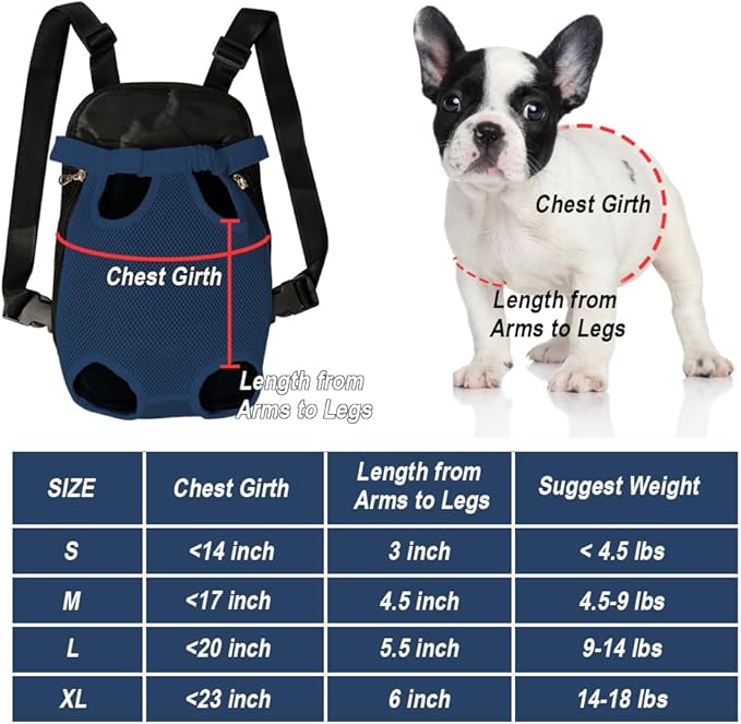 FEimaX Dog Carrier Backpack Pet Legs Out Front Cat Travel Bag, Adjustable Puppy Backpacks Carriers Hands-Free for Small Medium Dogs Cats Hiking Traveling Camping Daily Walking (Medium, Navy)-PurrikoPets