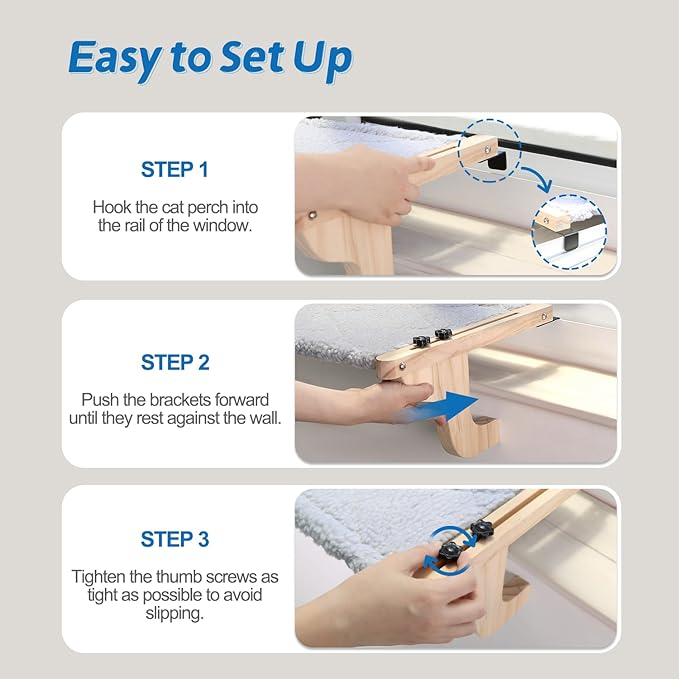 Easy Seat Cat Perch for Window Sill - Hammock Design w/Pine Wood & Robust Metal Frame - Cat Window Seat for Large Cats and Kittens (Natural Color Wood w/White Bed, Medium (23''W x 14''D))-PurrikoPets