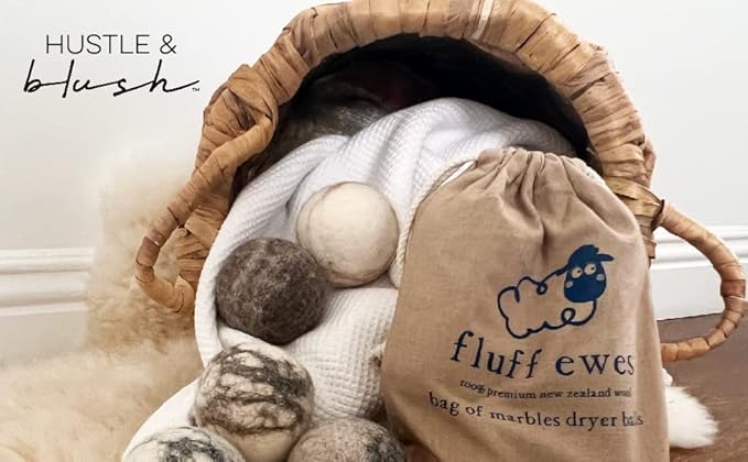 Fluff Ewes Wool Dryer Balls 6 Pack Premium New Zealand Wool Laundry Balls for Dryer, No Static Dryer Balls Laundry Reusable Cute, XL Wool Dryer Balls Cute, Baby Dryer Balls for Dryers - Marble-PurrikoPets