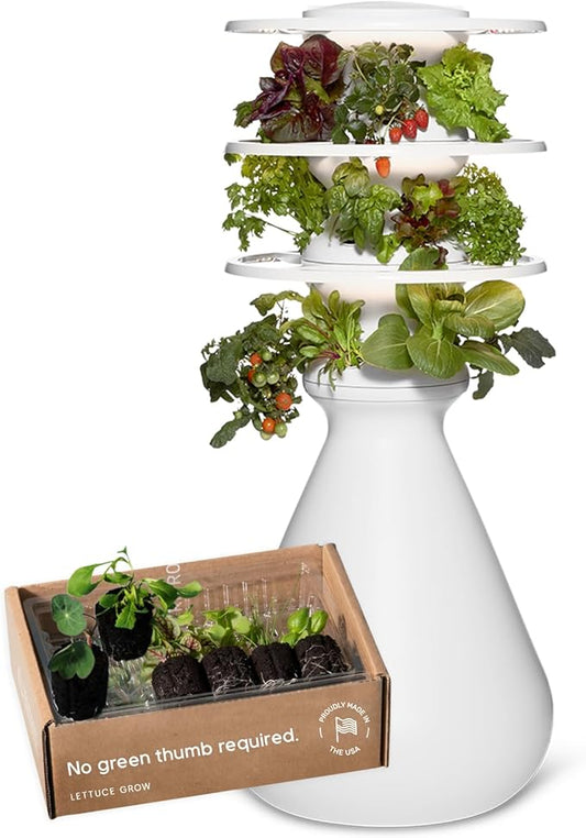 Farmstand Starter Kit with Glow Rings and 18 Seedling Credits | Small Hydroponic Growing System Kit | Vertical Garden Planter Tower | 4ft 3in Tall-PurrikoPets