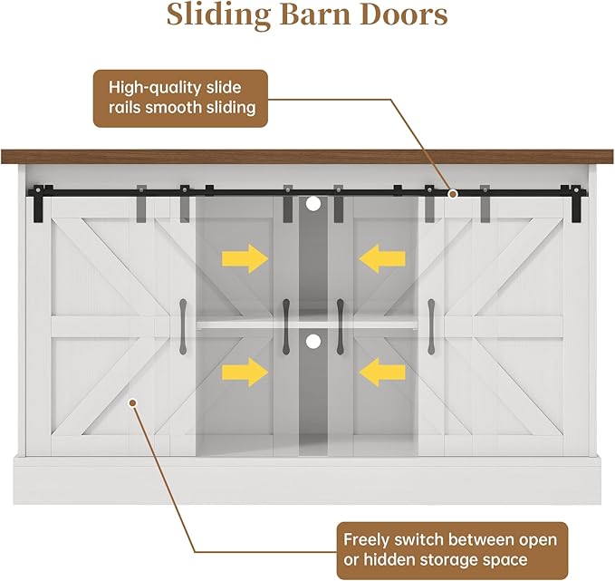 55-75 Gallon Fish Tank Stand with Sliding Barn Doors & Power Outlet, Heavy Duty Aquarium Stand with Cabinet Storage for Fish Tank, Turtle Tank, Reptile Terrarium, 1000LBS Capacity, White-PurrikoPets