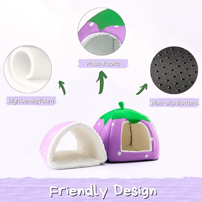 Guinea Pig Hideout with Tunnel, Washable Chinchilla House Bed, Fleece Hideaway, Enrichment Toys, and Cage Accessories for Ferret Hedgehog Small Animal-PurrikoPets