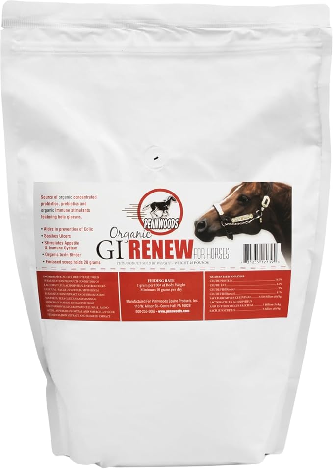 GI Renew, Probiotics for Equine, Immune and Appetite Stimulation, Prebiotics, Digestive Enzymes | Horse Supplement Providing Ulcer Relief and Organic Toxin Binder, 5 LB Pouch-PurrikoPets
