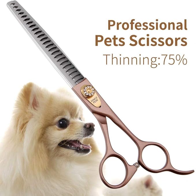 Fenice Peak Thinning Shears for Dogs and Cats Pet Grooming Scissors Chunkers Shears 440C Stainless Steel Professional Dog Trimming Scissors 7.5''-PurrikoPets
