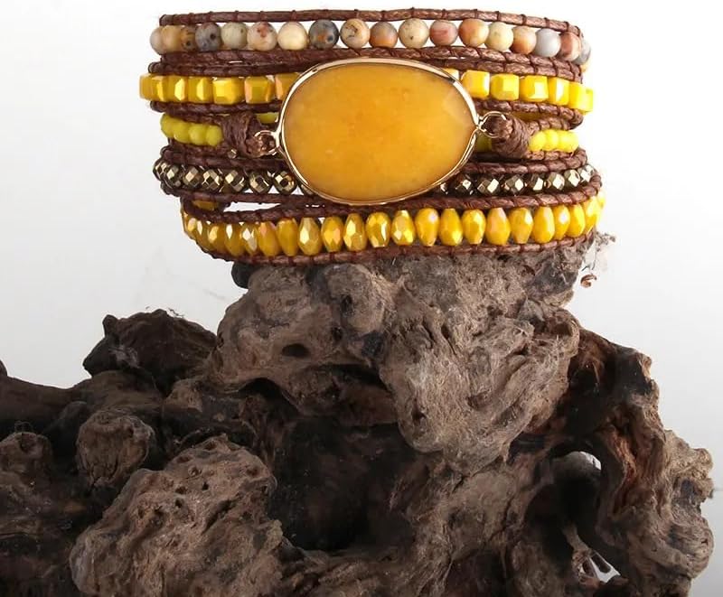 ZOSOJONA Women Wrap Bracelet Boho Natural Jasper Crystal Stone Beads Strand Bracelets