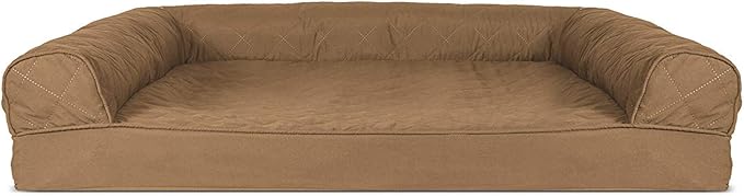 Furhaven Orthopedic Dog Bed for Large/Medium Dogs w/ Removable Bolsters & Washable Cover, For Dogs Up to 55 lbs - Quilted Sofa - Toasted Brown, Large-PurrikoPets