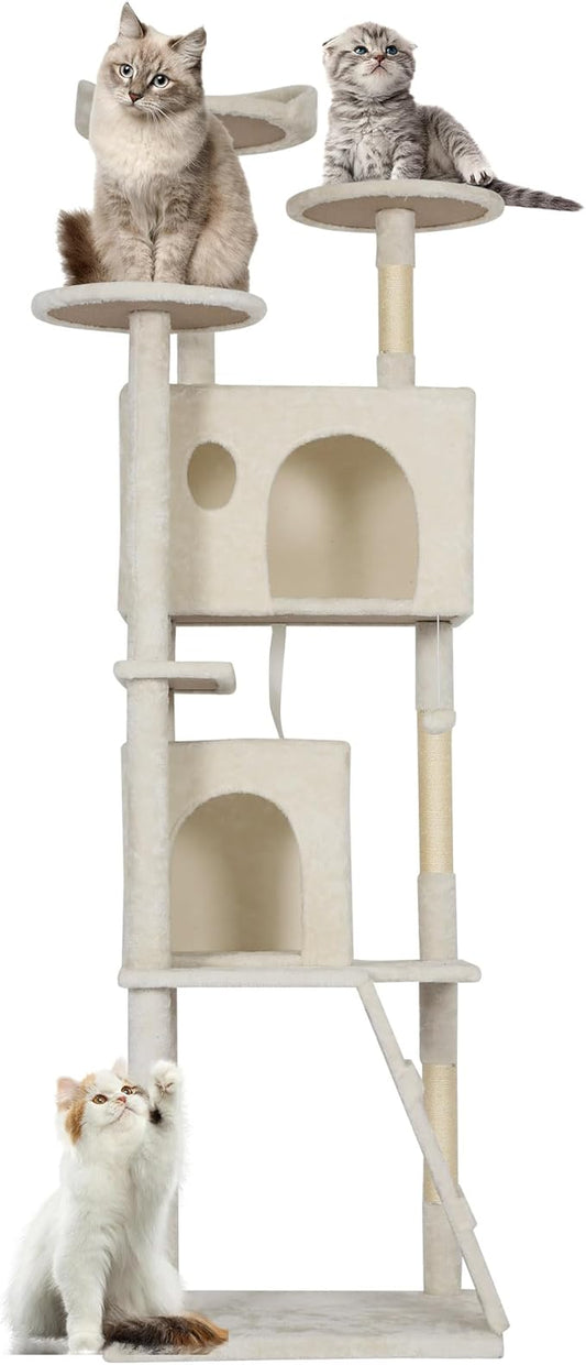 FDW Cat Tree Tower 81in Multi-Level Durable Cat Scratching Post & Cozy Fun Jumping Platform Space Saving Condo Pet Play House for Indoor Cats,Beige-PurrikoPets