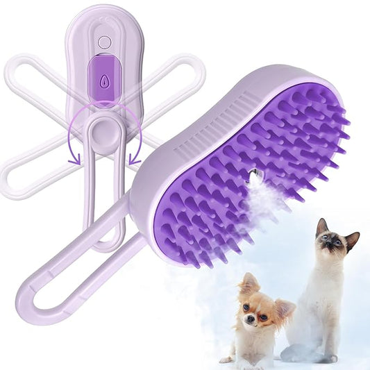 GKZ Cat Steam Brush, 3 in 1 Pet Comb for Massage, Cleaning, Shedding and Combing, Electric Mist to Prevent Flyaways for Home, Dogs and Cat Lovers - Purple-PurrikoPets
