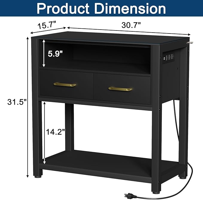 20-29 Gallon Aquarium Stand with Power Outlet & 2 Storage Drawers, Heavy Duty Metal Frame Fish Tank Stand with Waterproof Mat, 30.7" L*15.7" W Tabletop, 550LBS Capacity, Black-PurrikoPets