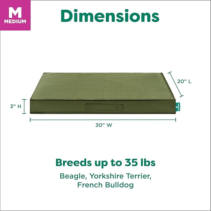 FurHaven Cooling Dog Bed – Medium Foam Mattress for Joint Pain Relief, Waterproof Liner, Removable Washable Cover, Durable for Outdoor Use, Deluxe Grid Indoor/Outdoor Bed – Green, Medium-PurrikoPets