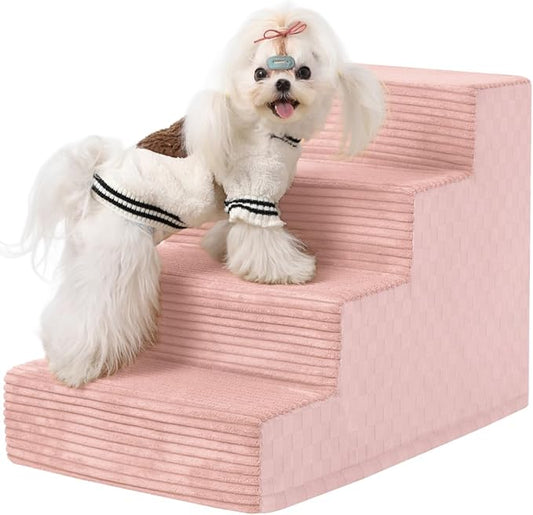 Dog Stairs for Small Dogs,17.5" H,4-Step Dog Steps for Bed and Couch with High Density Foam,Non-Slip Pet Steps for Doggy and Cat,Pet Stairs with a Washable Cover,Pink-PurrikoPets