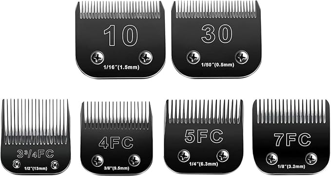 10 Blades Dog Grooming Blades Compatible with Andis/Oster A5/Wahl KM-10 Series Dog Clippers,Detachable Clipper Replacement Blade,Black (6PCS Black-#10+30+3FC+4FC+5FC+7FC)-PurrikoPets