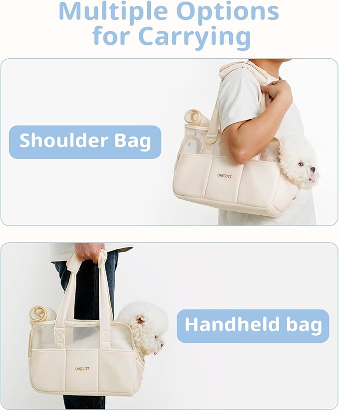 Dog Purse Carrier for Small Dogs Rabbit cat with Large Pockets, Cotton Bag, Dog Carrier Soft Sided, Collapsible Travel Puppy Carrier (Beige Breathable, 17.0" L x 7.5" W x 12.0" H)-PurrikoPets