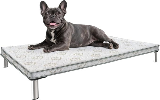 FXW TitanNest Chew-Proof Elevated Dog Bed, Raised Cot for Indoor/Outdoor/Camping Use, Durable & Washable Padded Pet Bed with Exclusive Reuseable Cover for Small Dogs, 36.0" L x 24.0" W x 4.5" H, Gray-PurrikoPets