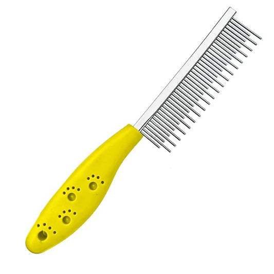Dog or Cat Comb Grooming with Short and Long Teeth Dematting Knots Tangles Remover Combs Detangler Tool Suitable for Dogs Cats Poodle HorseStainless Steel Pin (Yellow)-PurrikoPets