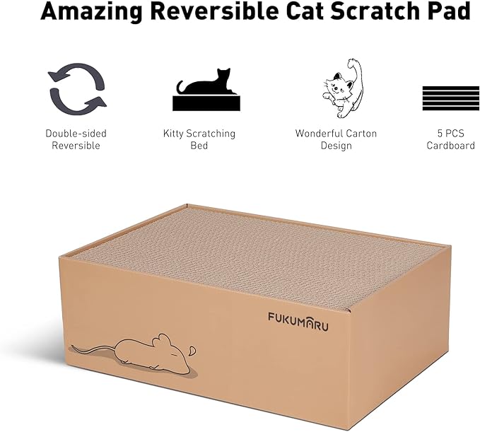 FUKUMARU 5 PCS Cat Scratching Boards, 11.4 Inch Width Ex-Large Cat Scratcher Box, Reversible Cardboard Scratchers for Indoor Cats, Cat Scratch Box for Large, Medium and Small Cats, Protect Furniture-PurrikoPets