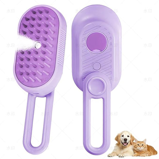 4 in 1 Cat & Dog Steam Brush Kit with 2 Comb Heads - Rechargeable Grooming Brush for Long/Short Hair Shedding, Anti-Static Steam Spray & Foldable Handle, Pet Spa Cleaning Tool (Purple)-PurrikoPets