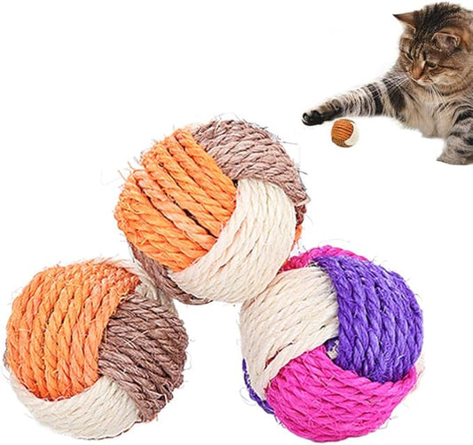 3Pcs Cat Toy Sisal Ball Pet Scratching Ball Chew Eco-Friendly Toy Pets Interactive Toy Bite and Wear Resistant(Random Color)-PurrikoPets