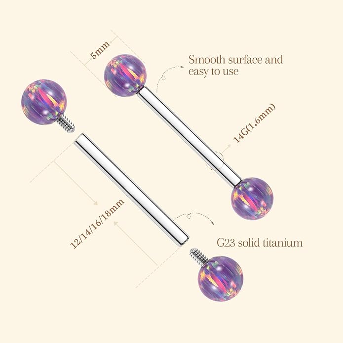 AROWRO Nipple Piercing Jewelry G23 Titanium Nipple Rings Tongue Rings Nipple Bar 14G Internally Threaded Straight Barbells Bridge Piercing Jewelry 12mm-20mm