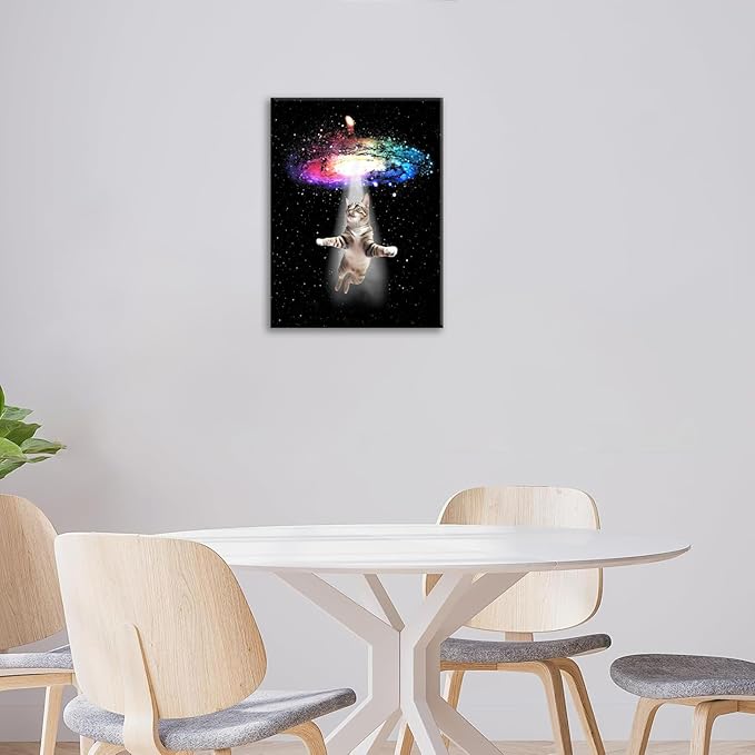 Funny Cat Wall Art Canvas Galaxy Wall Decor Prints Framed Painting Animal Pictures Gifts Artwork for Bathroom Living Dining Kitchen 12"x16"-PurrikoPets